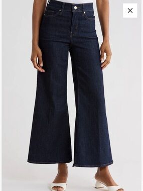 Frame Denim Dark Indigo Le Palazzo Wide-Leg Cropped Jeans